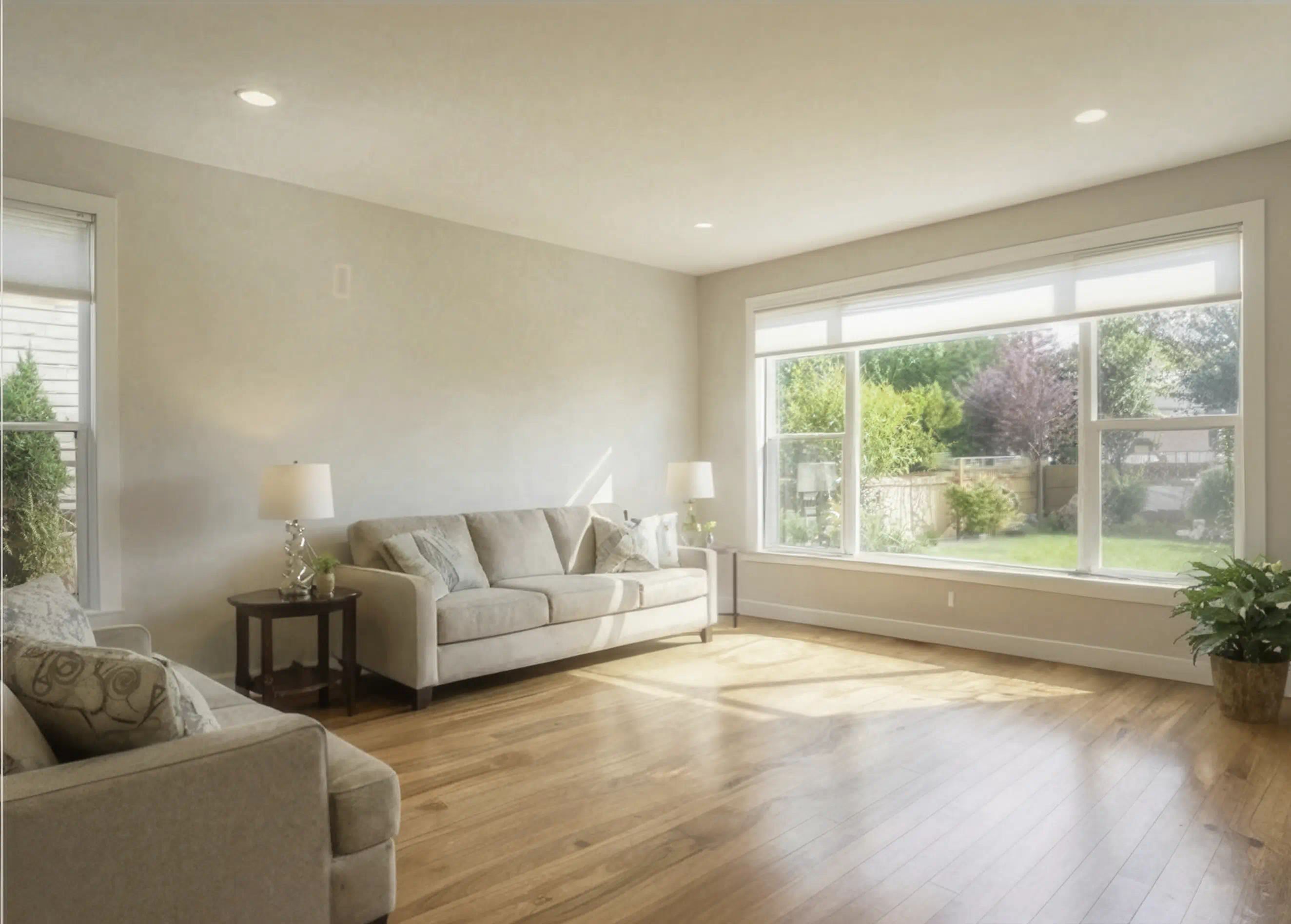 AI-powered photography transformation: Dim living room photo to Bright, inviting space